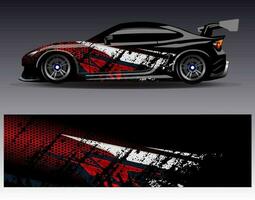 bil wrap design vektor. grafisk abstrakt stripe racing bakgrund kit designs för wrap fordon racer bil rally äventyr och livery vektor