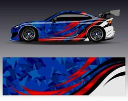 Auto-Wrap-Design-Vektor. grafische abstrakte Streifen-Rennhintergrund-Kit-Designs für Wrap-Fahrzeug-Rennwagen-Rallye-Abenteuer und Lackierungen vektor