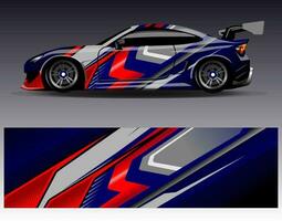 bil wrap design vektor. grafisk abstrakt stripe racing bakgrund kit designs för wrap fordon racer bil rally äventyr och livery vektor