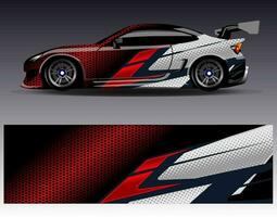 bil wrap design vektor. grafisk abstrakt stripe racing bakgrund kit designs för wrap fordon racer bil rally äventyr och livery vektor