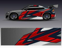 bil wrap design vektor. grafisk abstrakt stripe racing bakgrund kit designs för wrap fordon racer bil rally äventyr och livery vektor