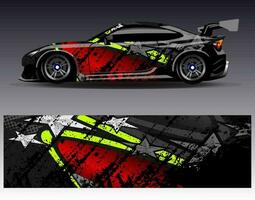 bil wrap design vektor. grafisk abstrakt stripe racing bakgrund kit designs för wrap fordon racer bil rally äventyr och livery vektor