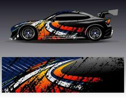 bil wrap design vektor. grafisk abstrakt stripe racing bakgrund kit designs för wrap fordon racer bil rally äventyr och livery vektor