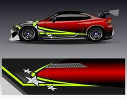 Auto-Wrap-Design-Vektor. grafische abstrakte Streifen-Rennhintergrund-Kit-Designs für Wrap-Fahrzeug-Rennwagen-Rallye-Abenteuer und Lackierungen vektor