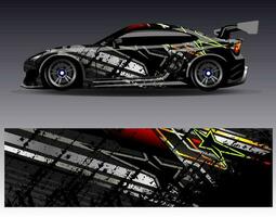 Auto-Wrap-Design-Vektor. grafische abstrakte Streifen-Rennhintergrund-Kit-Designs für Wrap-Fahrzeug-Rennwagen-Rallye-Abenteuer und Lackierungen vektor