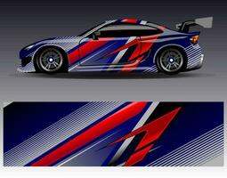 bil wrap design vektor. grafisk abstrakt stripe racing bakgrund kit designs för wrap fordon racer bil rally äventyr och livery vektor