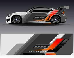 bil wrap design vektor. grafisk abstrakt stripe racing bakgrund kit designs för wrap fordon racer bil rally äventyr och livery vektor