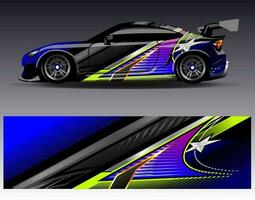 bil wrap design vektor. grafisk abstrakt stripe racing bakgrund kit designs för wrap fordon racer bil rally äventyr och livery vektor