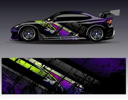 bil wrap design vektor. grafisk abstrakt stripe racing bakgrund kit designs för wrap fordon racer bil rally äventyr och livery vektor