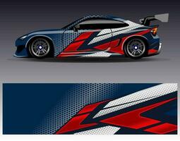 bil wrap design vektor. grafisk abstrakt stripe racing bakgrund kit designs för wrap fordon racer bil rally äventyr och livery vektor