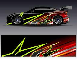 bil wrap design vektor. grafisk abstrakt stripe racing bakgrund kit designs för wrap fordon racer bil rally äventyr och livery vektor