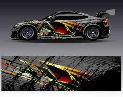 bil wrap design vektor. grafisk abstrakt stripe racing bakgrund kit designs för wrap fordon racer bil rally äventyr och livery vektor