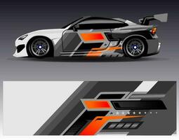 bil wrap design vektor. grafisk abstrakt stripe racing bakgrund kit designs för wrap fordon racer bil rally äventyr och livery vektor