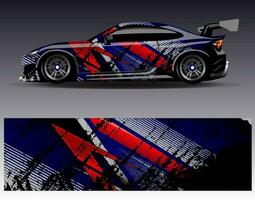 bil wrap design vektor. grafisk abstrakt stripe racing bakgrund kit designs för wrap fordon racer bil rally äventyr och livery vektor