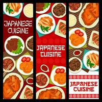 japanisch Essen Mahlzeiten, Geschirr Speisekarte Vektor Banner