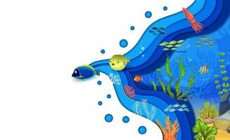 Karikatur Fisch und Tintenfisch auf Meer Papier Schnitt Landschaft vektor