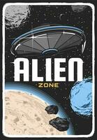 Außerirdischer UFO auf Planet Orbit im Raum Vektor Poster
