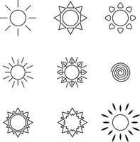 Sonne Symbole. anders Typen von Solar- Symbole. ein einstellen von einfach Bilder von das Sonne. ein einstellen von Sonne Symbole mit anders Formen und Linien. vektor