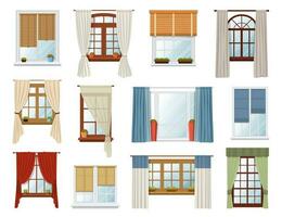 fönster med gardiner och jalusi vektor interiör