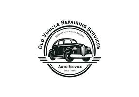 Auto Auto Dienstleistungen Logo Jahrgang Auto Reparatur Bedienung Logo mit Inschriften und Automobil vektor