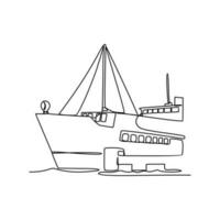 ett kontinuerlig linje teckning av fordon går in till de fartyg. hav fordon i enkel linjär stil. transport design begrepp vektor illustration