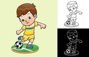 vektor tecknad serie av pojke spelar fotboll