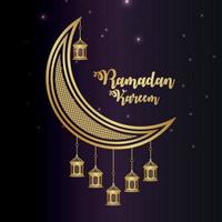 ramadan kareem inbjudningskort med gyllene mönstermånen vektor