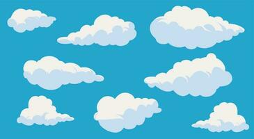 Wolken im das Himmel, Karikatur Wolken Sammlung, Wolken einstellen Vektor Abbildungen