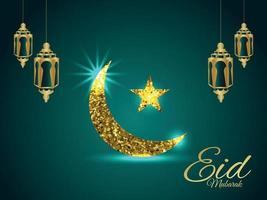 Eid Mubarak Vektor Glitter goldenen Mond und Laterne