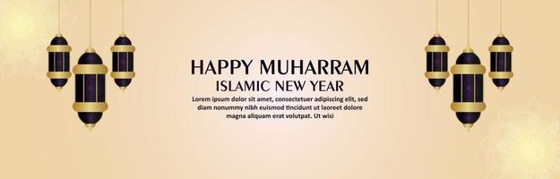 lyckligt muharram islamiskt nyårsfirande gratulationskort med kreativ lykta vektor