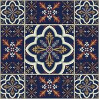 Patchwork Fliesen Blumen- Muster Arabisch Stil. ethnisch Blau Farbe marokkanisch, Portugiesisch Fliesen nahtlos Muster. Peranakan Fliese Muster verwenden zum Zuhause Innere Bodenbelag Dekoration Elemente. vektor