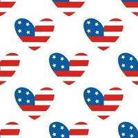 amerikan flagga hjärta sömlös vektor mönster. USA symbol med stjärnor, Ränder. traditionell patriotisk tecken för juli 4:a, oberoende dag. frihet Semester. platt tecknad serie bakgrund för affisch, skriva ut, kort