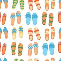 nahtlos Muster von bunt Hand gezeichnet Sommer- Schuhe im eben Vektor Stil. drucken Design zum Kinder Kleidung, Textil, Hintergrund, Verpackung