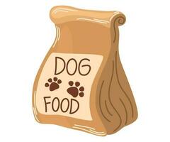 Hund Essen Paket. Tier füttern. Haustier Geschäft. Vektor eben Illustration isoliert auf das Weiß Hintergrund.
