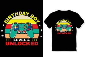 Geburtstag Junge Niveau 4 freigeschaltet Spielen t Shirt, Spielen Zitate t Shirt, Spieler T-Shirt Design vektor