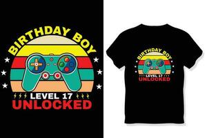 Geburtstag Junge Niveau 17 freigeschaltet Spielen t Shirt, Spielen Zitate t Shirt, Spieler T-Shirt Design vektor