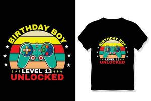 Geburtstag Junge Niveau 13 freigeschaltet Spielen t Shirt, Spielen Zitate t Shirt, Spieler T-Shirt Design vektor