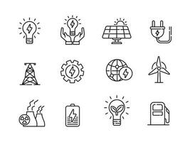 uppsättning av elektricitet energi ikoner med linje stil isolerat på vit bakgrund vektor