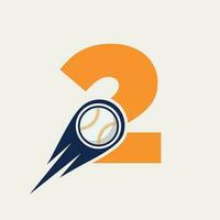 Letter 2 Baseball-Logo-Konzept mit beweglicher Baseball-Icon-Vektorvorlage vektor