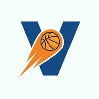 Brief v Basketball Logo Konzept mit ziehen um Basketball Symbol. Korb Ball Logo Symbol vektor