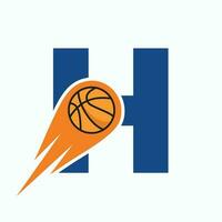 brev h basketboll logotyp begrepp med rör på sig basketboll ikon. korg boll logotyp symbol vektor