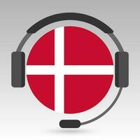 Dänemark Flagge mit Kopfhörer, Unterstützung unterzeichnen. Vektor Illustration.