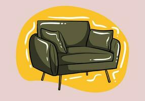Jahrgang bunt komfortabel Sessel. Sanft Mitte Jahrhundert modern Möbel zum sich ausruhen und Entspannung. Zimmer Dekoration, Innere Design. Vektor realistisch Abbildungen isoliert auf Hintergrund.