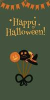 Lycklig halloween. vertikal banderoller och tapet för social media berättelser.halloween sötsaker och ett inskrift. söt läskigt design med roligt element. vektor illustration