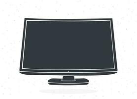 Silhouette von modern Digital Clever Fernseher mit voll Ultra hd Anzeige. Vektor Illustration. Fernsehen Box mit lcd oder LED Flachbildschirm zum Video Übersetzung. isoliert Weiß Hintergrund