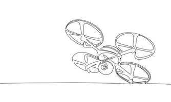 quadcopter med kamera kontinuerlig linje teckning element isolerat på vit bakgrund för dekorativ element. vektor illustration av Drönare i trendig översikt stil.