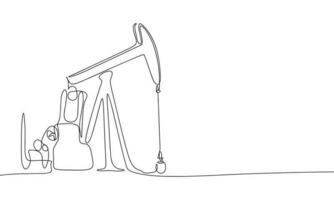 pumpjack. ett linje kontinuerlig abstrakt uppfattning av hiss olja ut, pump jack. linje konst, översikt, silhuett, vektor illustration.