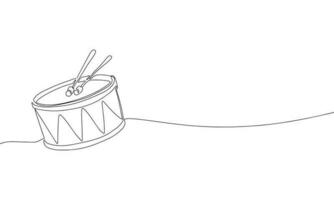 Trommel Musik- Instrument. einer Linie kontinuierlich Trommel Spielzeug. Linie Kunst, Umriss, Single Linie Silhouette. Hand gezeichnet Vektor Illustration.