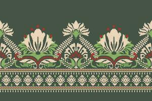 ikat blommig paisley broderi på mörk lila bakgrund.ikat etnisk orientalisk mönster traditionell.aztec stil abstrakt vektor illustration.design för textur, tyg, kläder, inslagning, dekoration, matta