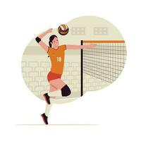platt design av kvinnor spelar volleyboll vektor